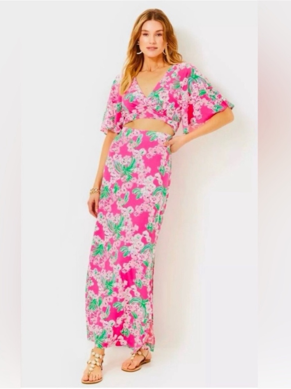 Lilly Pulitzer Minka Maxi Skirt Set Roxie Pink Worth A Look Sz Large Resortwear
